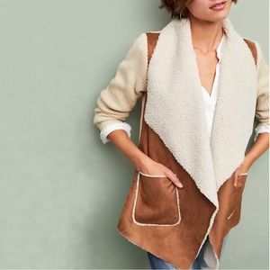 Anthropologie Moth Sherpa Faux Shearling Knit Moto Sweater Jacket Honey Small